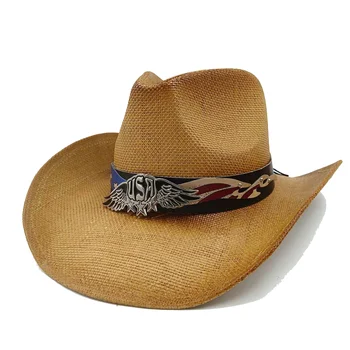 2023 Новая утолщенная ковбойская шляпа Винтажная соломенная шляпа Мужская и женская джазовая большая ковбойская шляпа Соломенная шляпа Ковбойская шляпа