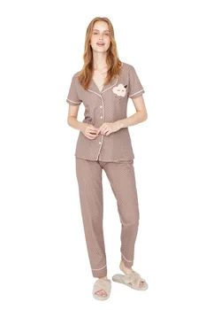 Trendyol Женский набор из 2 однотонных повседневных пижамных комплектов с длинным рукавом
