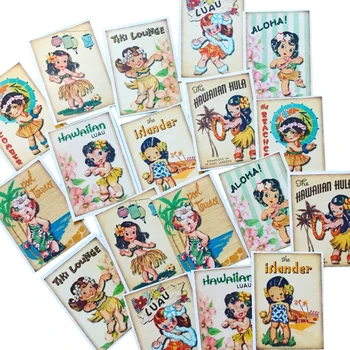 18pcs Hawaii Girl Stickers Pack, винтажный набор наклеек в стиле ретро для журнала, альбома, блокнота, телефона, ноутбука DIY Craft Decoration