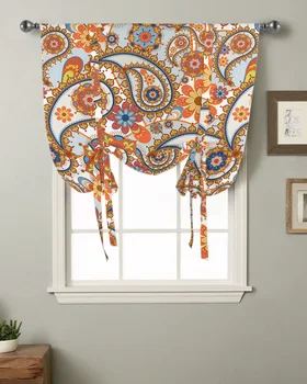  Узор Пейсли Цветок Ретро Оконная занавеска для гостиной Римские шторы для кухни Кафе Завяжите короткие шторы