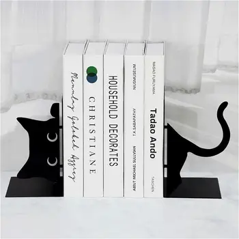 Милая кошка Подставки для книг Металлические подставки для книг Держатели для книг для полок Книжные концы Спальня Библиотека Офис Школьная книга Настольный органайзер Подарок