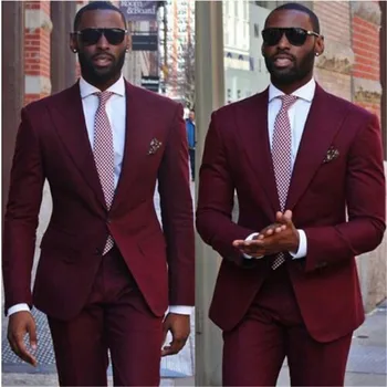 2023 Новое поступление Вино Красные Мужчины Костюмы 2 шт. (пиджак, брюки, галстук) Высокое качество Slim Fit Blazer Formal Prom Terno Одежда Мода