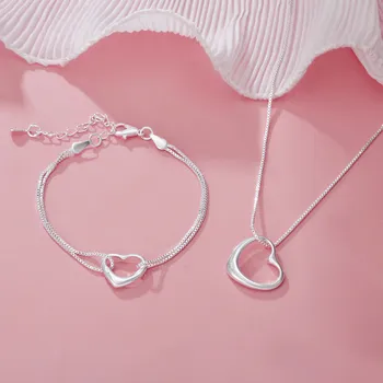 Горячая распродажа 925 штампованный серебряный браслет в виде сердца ожерелья для женщин, модельер, свадебная помолвка, ювелирные наборы, рождественский подарок