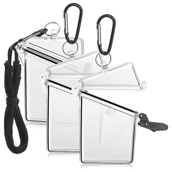 3 Упаковка пластиковой крышки для карт с ремешком, прозрачные водонепроницаемые ремешки для держателей карт для идентификационных бейджей и ключей