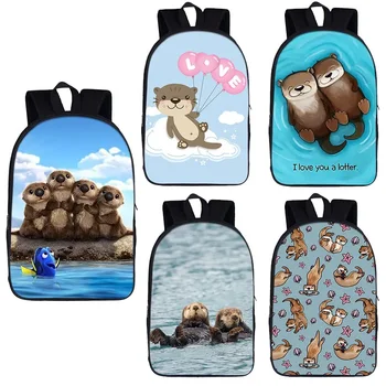 Kawaii Sea Otters Print Рюкзак для девочек-подростков Модные мультяшные школьные сумки для мальчиков Детская сумка для ноутбука Oxford Daypack Подарочные книжные сумки