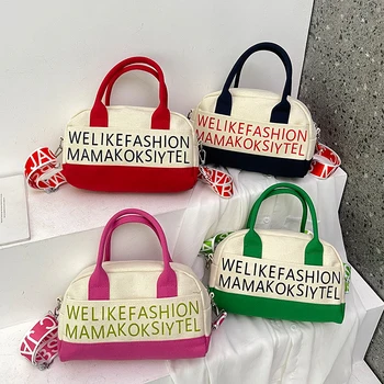 Контрастный цвет Женская сумка 2023 Новая сумка через плечо с широким ремешком для женщин Повседневная спортивная сумка Печать писем Холст Мессенджер Сумки