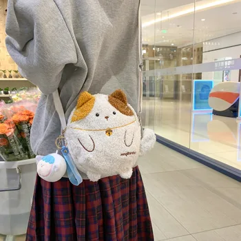 женская японская милая сумка через плечо для куклы кошки 2024 новый мультяшный плюшевый сумка через плечо женская маленькая сумка для мобильного телефона